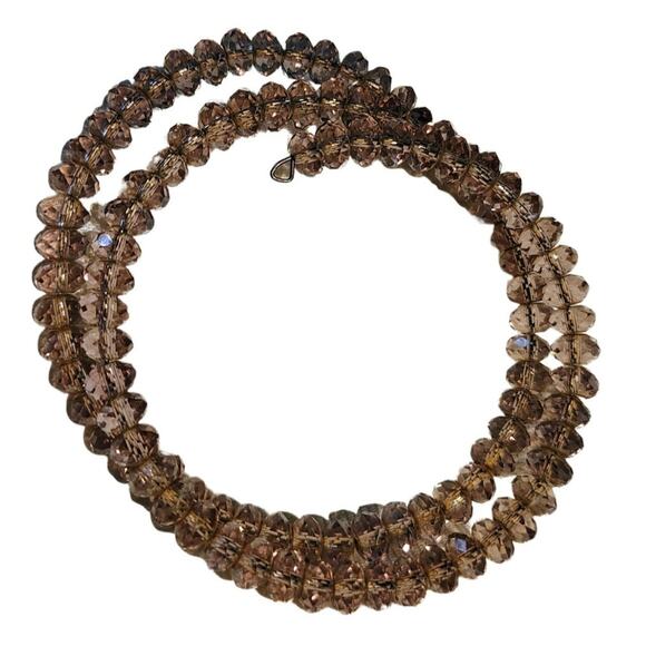 Mauve Purple Crystal Bead Memory Wire Double Strand Bracelet - Picture 2 of 4